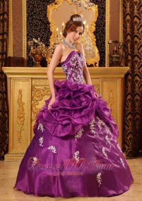 Fuchsia Appliques and Beading Quinceaneras Dress Organza