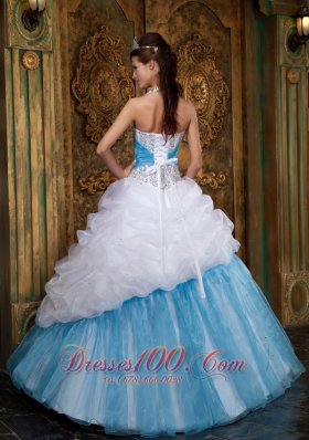 Halter White and Blue Princess Beading Quinceanera Dress