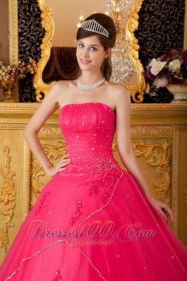 Sweet 16 Dress Hot Pink Flowers Tulle Appliques A-line