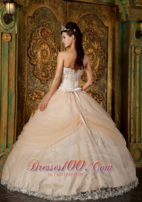 Champagne Quinceanera Dress Strapless Appliques Tulle