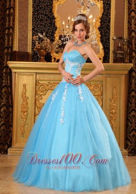 Aqua Blue Sweetheart Sweet 16 Dresses Tulle Appliques