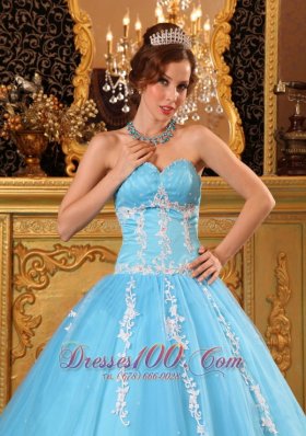 Aqua Blue Sweetheart Sweet 16 Dresses Tulle Appliques