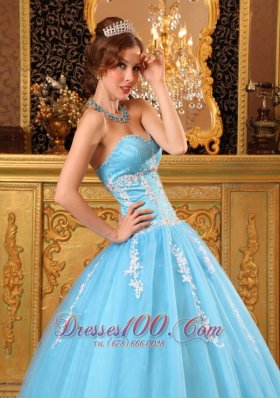 Aqua Blue Sweetheart Sweet 16 Dresses Tulle Appliques