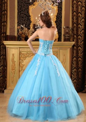 Aqua Blue Sweetheart Sweet 16 Dresses Tulle Appliques