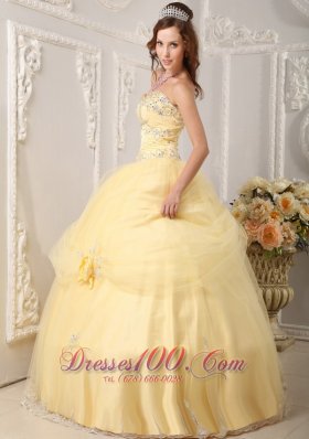 Sweet sixteen Dresses With Light Yellow Organza Appliques