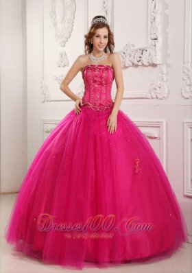Beading Tulle Hot Pink Dresses for A Quinceanera