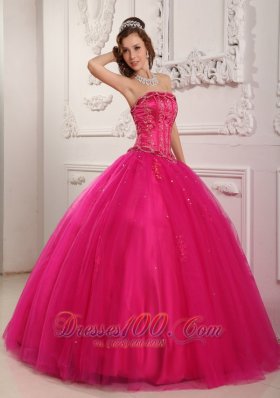 Beading Tulle Hot Pink Dresses for A Quinceanera