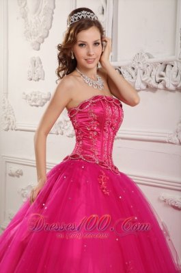 Beading Tulle Hot Pink Dresses for A Quinceanera