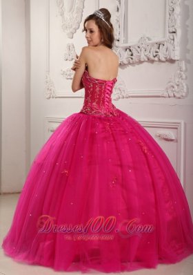 Beading Tulle Hot Pink Dresses for A Quinceanera