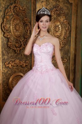 Tulle Appliques Baby Pink Sweetheart Quinceanera Dress