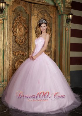 Tulle Appliques Baby Pink Sweetheart Quinceanera Dress