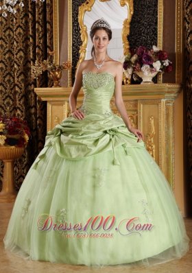 Beaded Tulle and Taffeta Yellow Green Quinceanera Dress