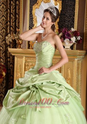 Beaded Tulle and Taffeta Yellow Green Quinceanera Dress