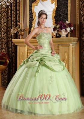 Beaded Tulle and Taffeta Yellow Green Quinceanera Dress