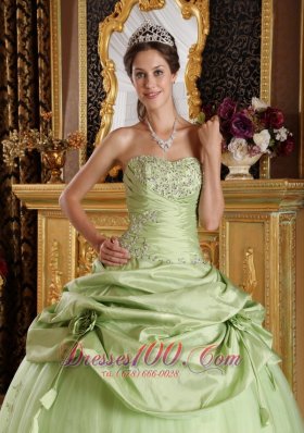 Beaded Tulle and Taffeta Yellow Green Quinceanera Dress