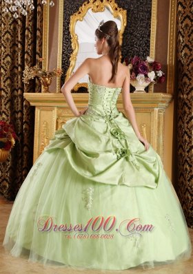 Beaded Tulle and Taffeta Yellow Green Quinceanera Dress