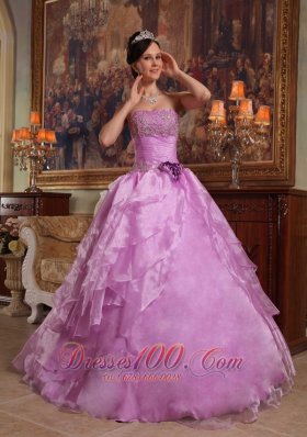 Lavender Beading Ball Gown Organza Sweet 15 Dresses