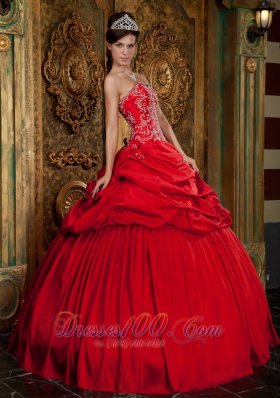 Taffeta Beading and Appliques Decorate Red Quinceanera Dress