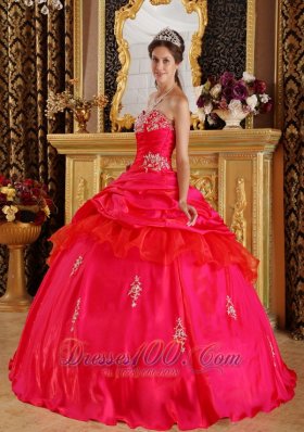 Sweetheart Taffeta Beading Red Quinceanera Dress Ball Gown