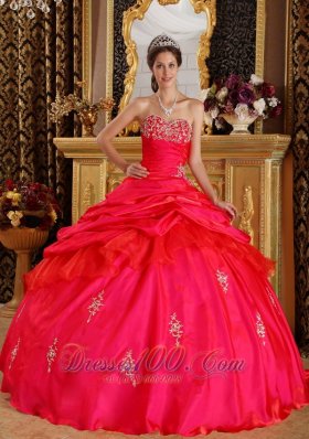 Sweetheart Taffeta Beading Red Quinceanera Dress Ball Gown