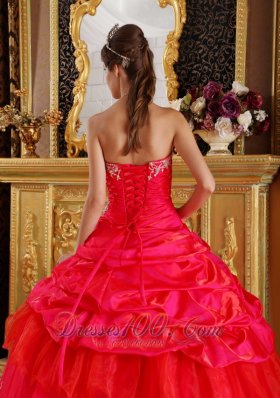 Sweetheart Taffeta Beading Red Quinceanera Dress Ball Gown