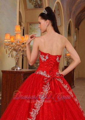 Red Sweet 16 Dresses Organza Embroidery and Beading