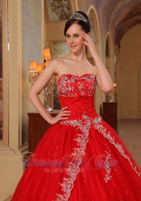 Red Sweet 16 Dresses Organza Embroidery and Beading