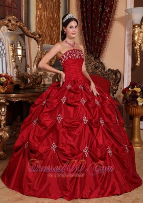 Appliques and Pick-Ups Wine Red Quinceanera Dress Taffeta