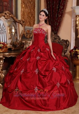 Appliques and Pick-Ups Wine Red Quinceanera Dress Taffeta