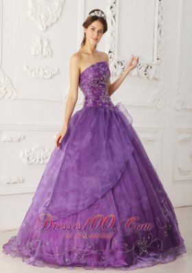 Satin and Organza Beading Purple Quinceanera Dress