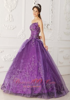 Satin and Organza Beading Purple Quinceanera Dress