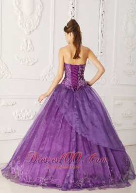 Satin and Organza Beading Purple Quinceanera Dress