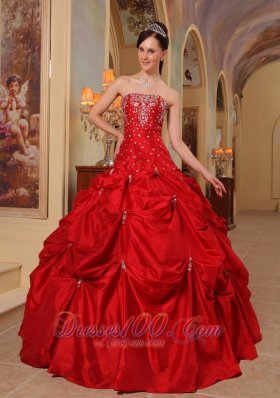 Red Beading and Embroidery Quinceanera Dress Taffeta