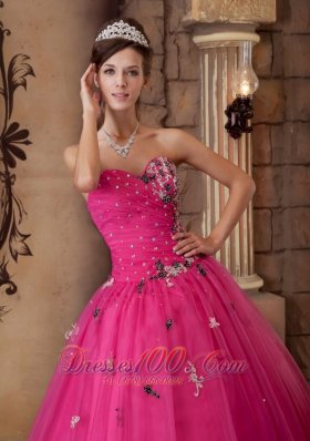 Hot Pink A-line Quinceanera Dress Organza With Beading