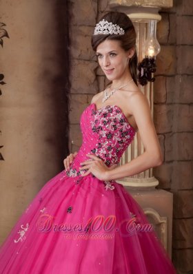 Hot Pink A-line Quinceanera Dress Organza With Beading