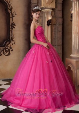 Hot Pink A-line Quinceanera Dress Organza With Beading