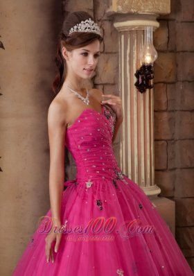 Hot Pink A-line Quinceanera Dress Organza With Beading