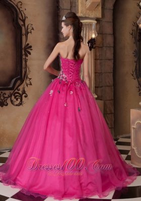 Hot Pink A-line Quinceanera Dress Organza With Beading