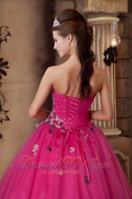 Hot Pink A-line Quinceanera Dress Organza With Beading