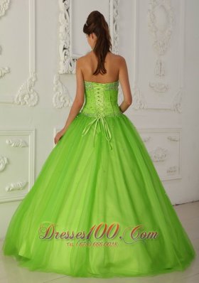 Halter Spring Green A-line Quinceanera Dress Tulle Beading