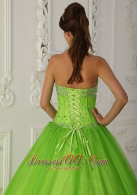 Halter Spring Green A-line Quinceanera Dress Tulle Beading