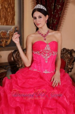 Sweetheart Coral Red Quinceanera Dress Organza Beading