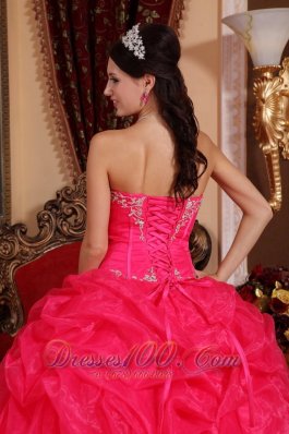 Sweetheart Coral Red Quinceanera Dress Organza Beading