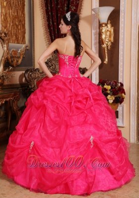 Sweetheart Coral Red Quinceanera Dress Organza Beading