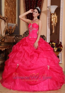 Sweetheart Coral Red Quinceanera Dress Organza Beading