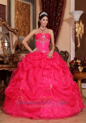 Sweetheart Coral Red Quinceanera Dress Organza Beading