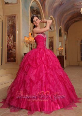 Organza Embroidery Halter Hot Pink Sweet sixteen Dresses