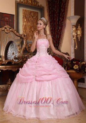 Baby Pink Organza Appliques Dresses for A Quinceanera
