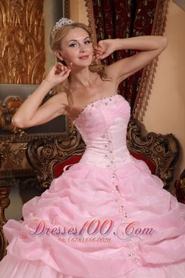 Baby Pink Organza Appliques Dresses for A Quinceanera