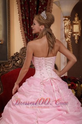 Baby Pink Organza Appliques Dresses for A Quinceanera